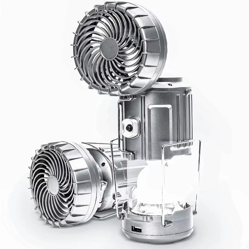 Camping Fan Portable Rechargeable Foldable Hangable Power Bank Lamp Handheld Lantern with Solar Charging